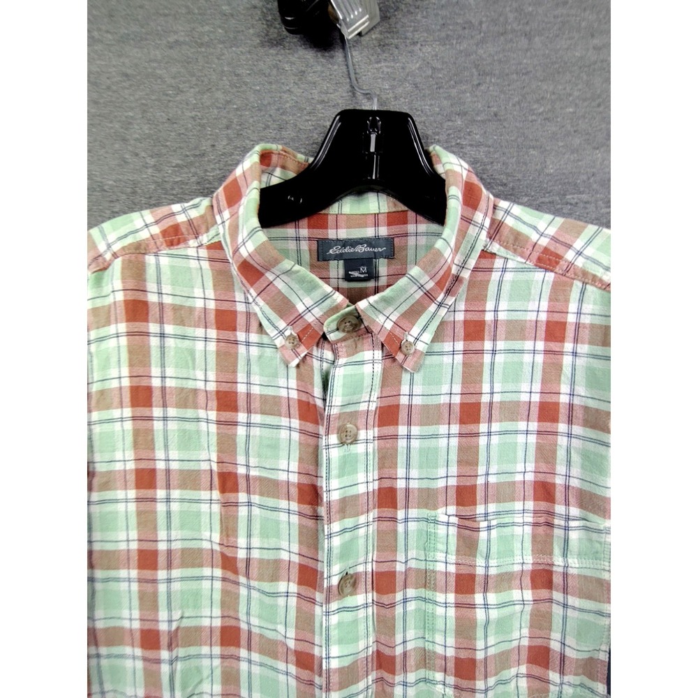 Eddie Bauer Mens Shirt M Mint Green Brown‎ Plaid Button Up Long Sleeve Gorpcore